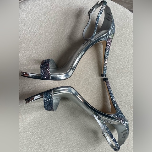 Steve Madden Stecy Open Toe Ankle Strap Glitter Heels - Picture 8 of 10